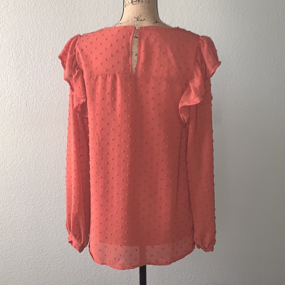 Three Bird Nest Athena Swiss Dot Chiffon Top - Orange - Picture 4 of 4